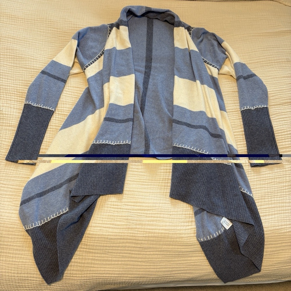 Waterfall Cardigan Sweater Womens One‎ Size Blue Cashmere Fine Wool Open Front